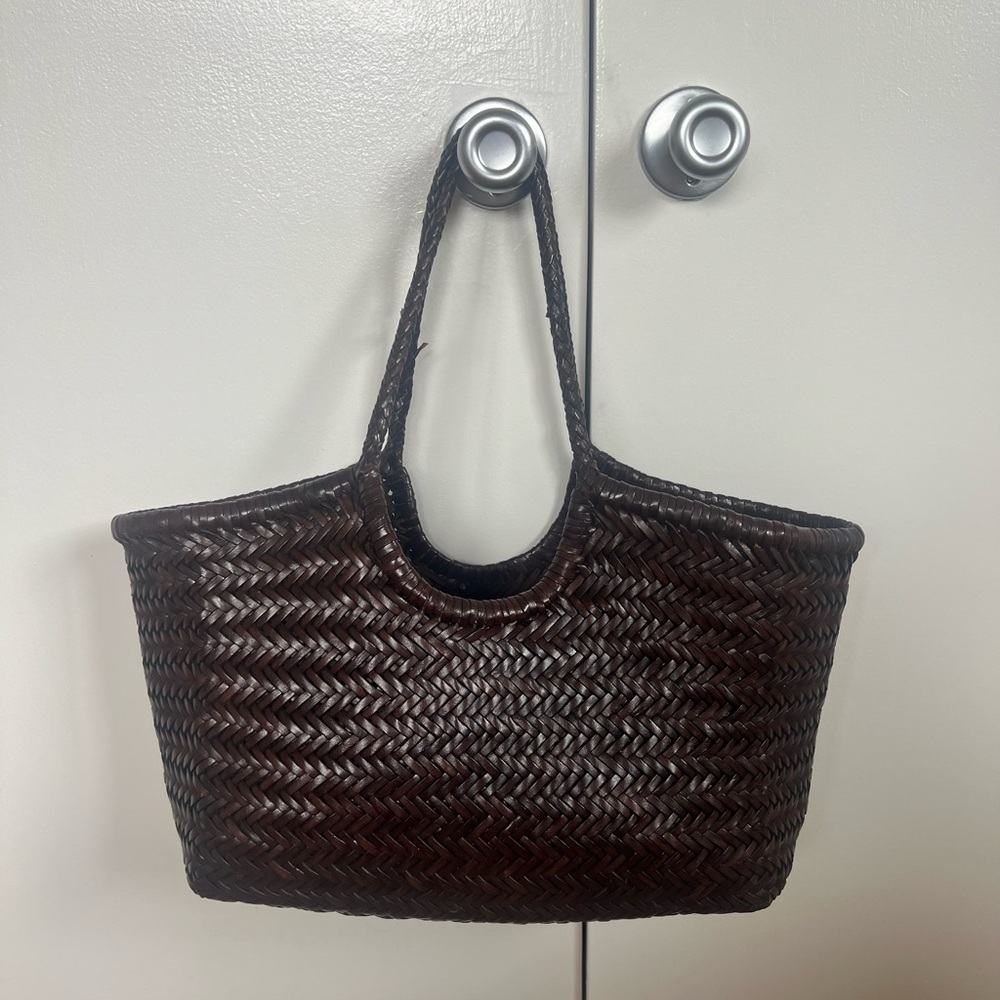 Dragon Diffusion Dark Brown Woven Leather Tote Bag